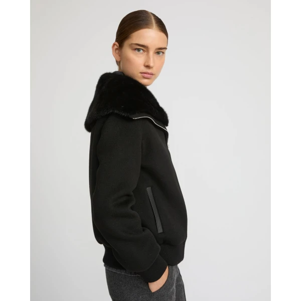 Yves Salomon Cropped Cashmere-Blend Blouson with Removable Mink Collar in Black | Jackets | Coveti