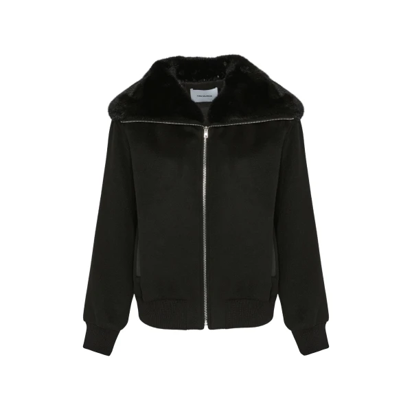 Cropped Cashmere-Blend Blouson with Removable Mink Collar in Black