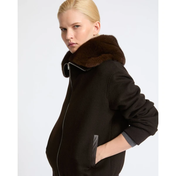Yves Salomon Cropped Cashmere-Blend Blouson with Removable Mink Collar in Brown | Jackets | Coveti