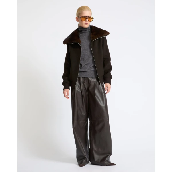 Yves Salomon Cropped Cashmere-Blend Blouson with Removable Mink Collar in Brown | Jackets | Coveti