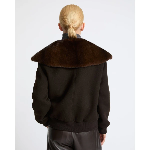 Yves Salomon Cropped Cashmere-Blend Blouson with Removable Mink Collar in Brown | Jackets | Coveti