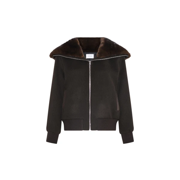 Yves Salomon Cropped Cashmere-Blend Blouson with Removable Mink Collar in Brown | Jackets | Coveti