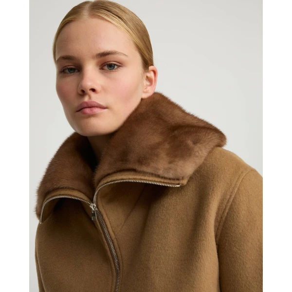 Yves Salomon Cropped Cashmere-Blend Blouson with Removable Mink Collar in Camel | Jackets | Coveti