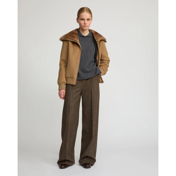 Yves Salomon Cropped Cashmere-Blend Blouson with Removable Mink Collar in Camel | Jackets | Coveti