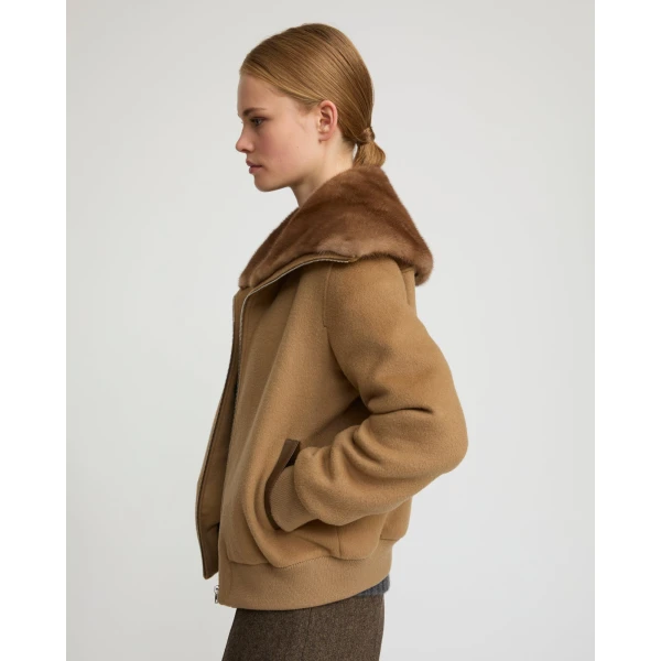 Yves Salomon Cropped Cashmere-Blend Blouson with Removable Mink Collar in Camel | Jackets | Coveti