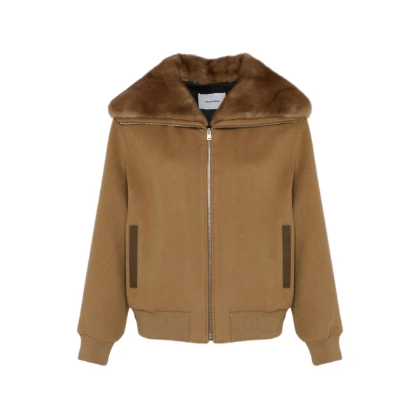 Cropped Cashmere-Blend Blouson with Removable Mink Collar in Camel