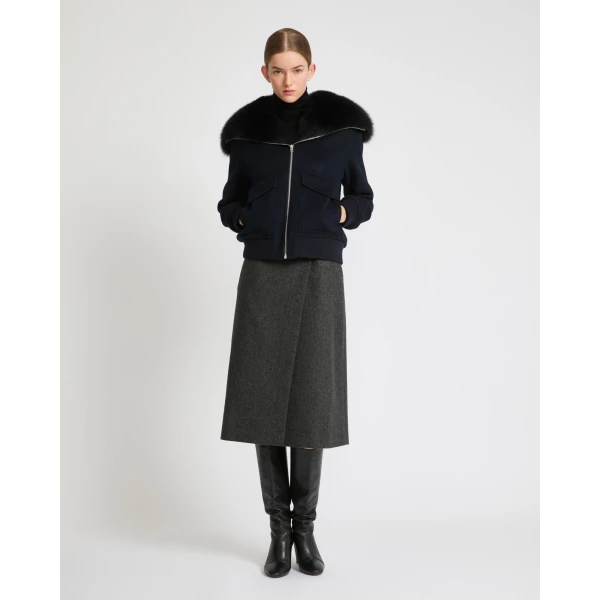 Yves Salomon Cropped Cashmere Wool Jacket with Fox Fur Collar in Beige | Jackets | Coveti