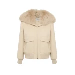 Yves Salomon Cropped Cashmere Wool Jacket with Fox Fur Collar in Beige | Women | Coveti