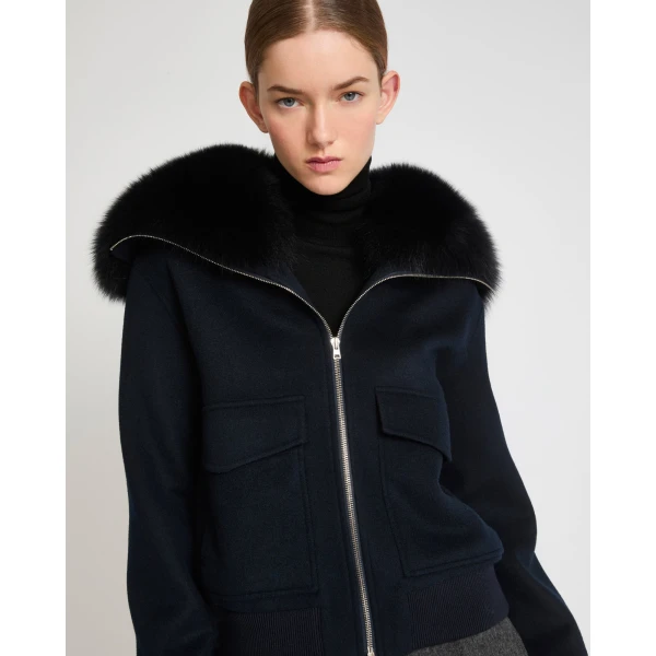 Yves Salomon Cropped Cashmere Wool Jacket with Fox Fur Collar in Beige | Jackets | Coveti