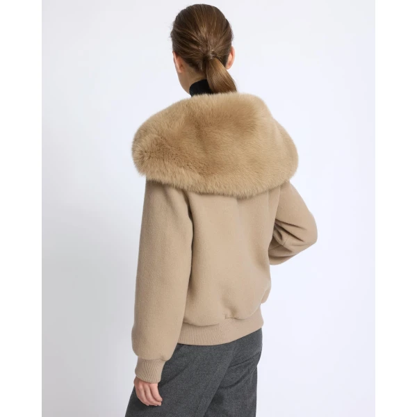 Yves Salomon Cropped Cashmere Wool Jacket with Fox Fur Collar in Beige | Jackets | Coveti