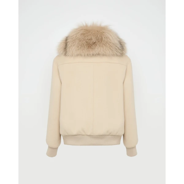 Yves Salomon Cropped Cashmere Wool Jacket with Fox Fur Collar in Beige | Jackets | Coveti