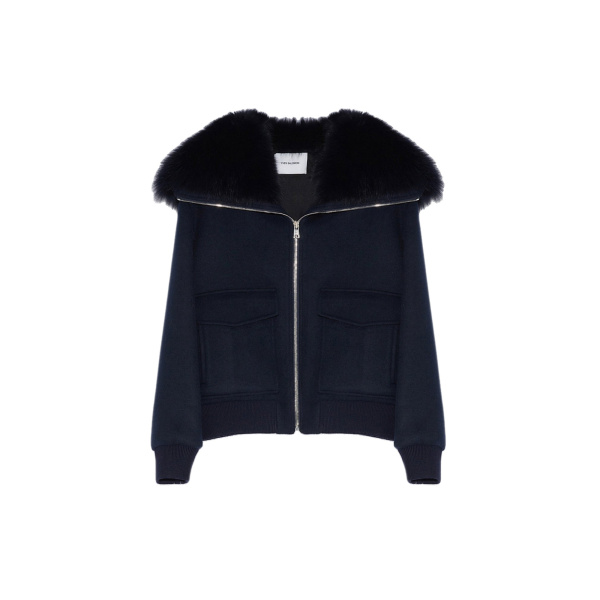 Yves Salomon Cropped Cashmere Wool Jacket with Fox Fur Collar in Beige | Women | Coveti