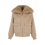Yves Salomon Cropped Cashmere Wool Jacket with Fox Fur Collar in Beige | Women | Coveti