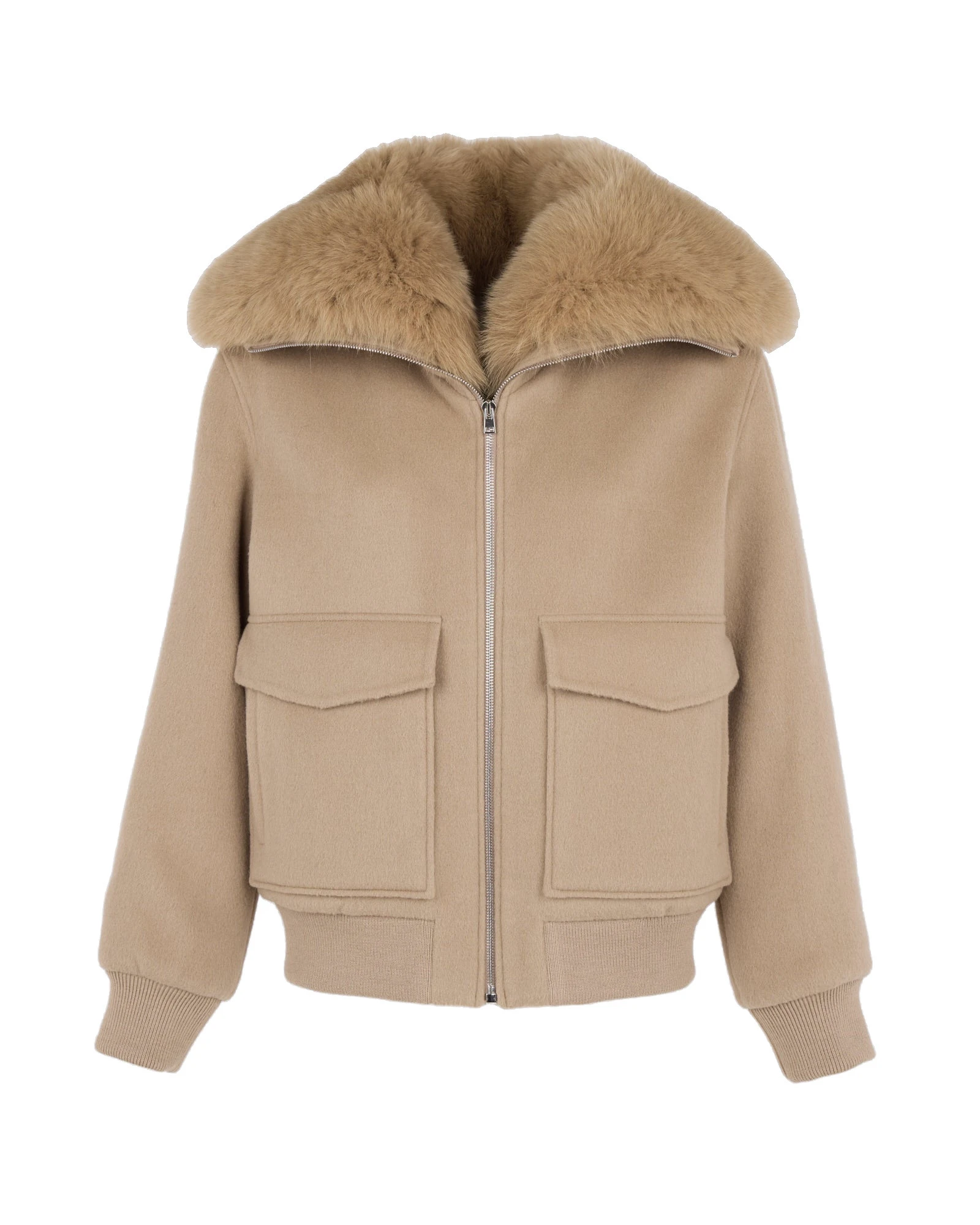 Yves Salomon Cropped Cashmere Wool Jacket with Fox Fur Collar in Beige Yves Salomon Cropped Cashmere Wool Jacket with Fox Fur Collar in Beige | Women | Coveti