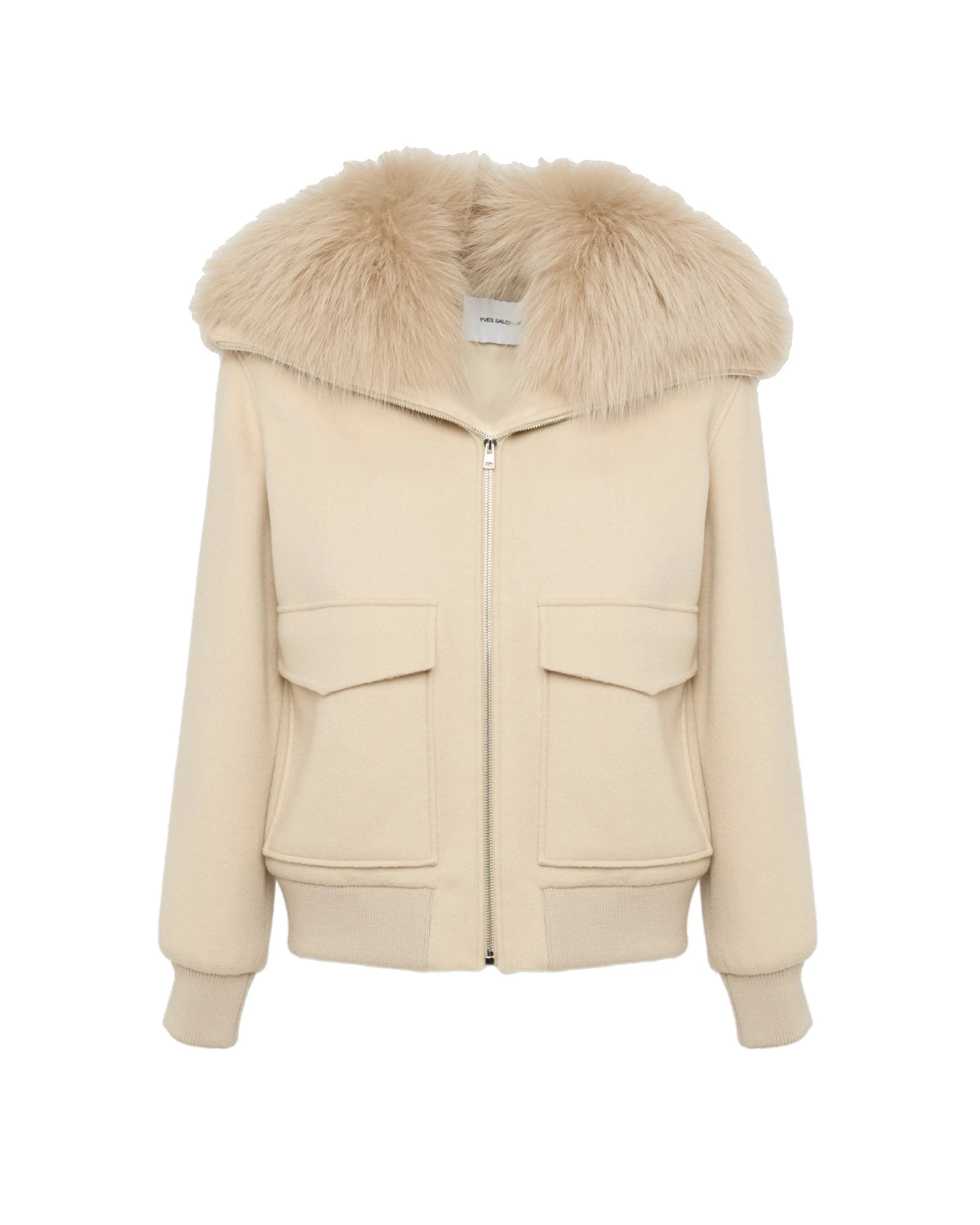 Yves Salomon Cropped Cashmere Wool Jacket with Fox Fur Collar in Beige Yves Salomon Cropped Cashmere Wool Jacket with Fox Fur Collar in Beige | Women | Coveti