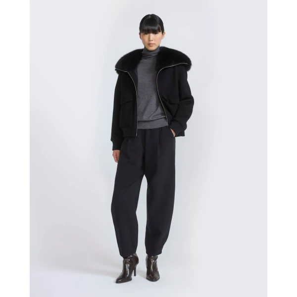 Yves Salomon Cropped Cashmere Wool Jacket with Fox Fur Collar in Black | Jackets | Coveti