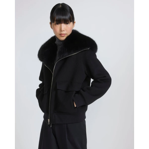 Yves Salomon Cropped Cashmere Wool Jacket with Fox Fur Collar in Black | Jackets | Coveti