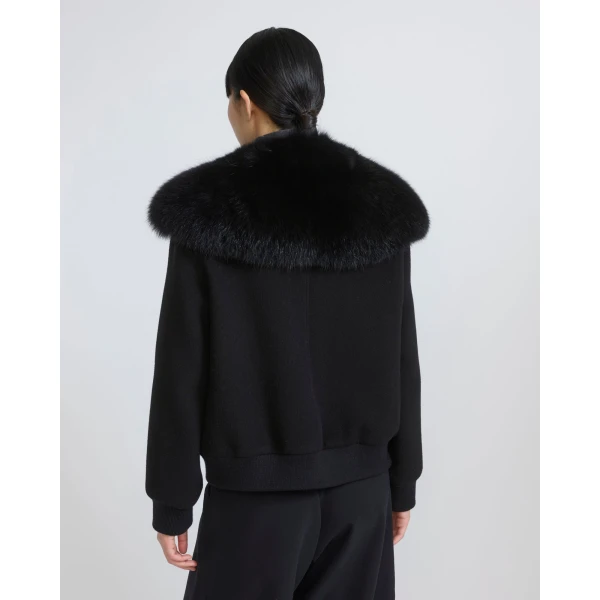 Yves Salomon Cropped Cashmere Wool Jacket with Fox Fur Collar in Black | Jackets | Coveti