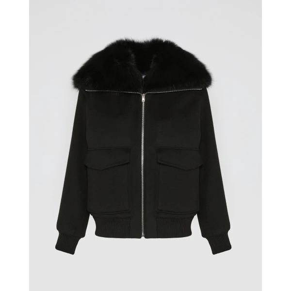 Yves Salomon Cropped Cashmere Wool Jacket with Fox Fur Collar in Black | Jackets | Coveti