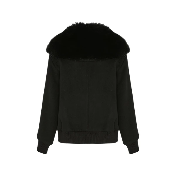 Cropped Cashmere Wool Jacket with Fox Fur Collar in Black