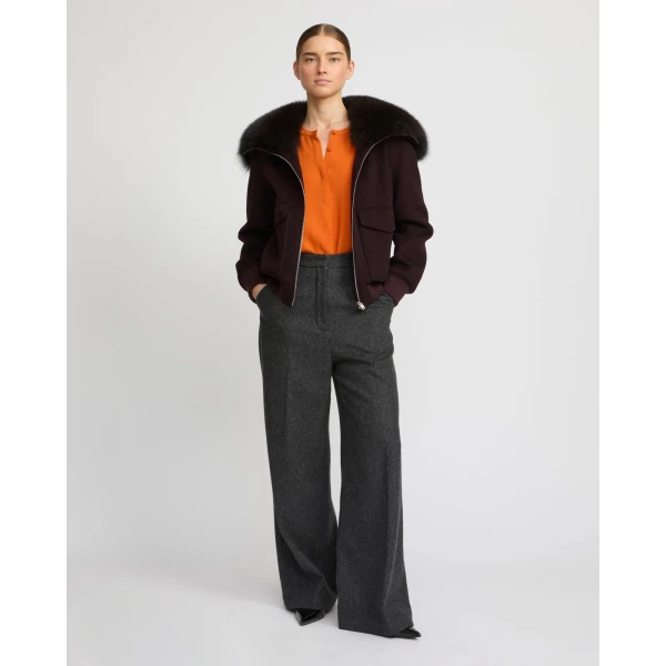 Yves Salomon Cropped Cashmere Wool Jacket with Fox Fur Collar in Bordeaux | Jackets | Coveti