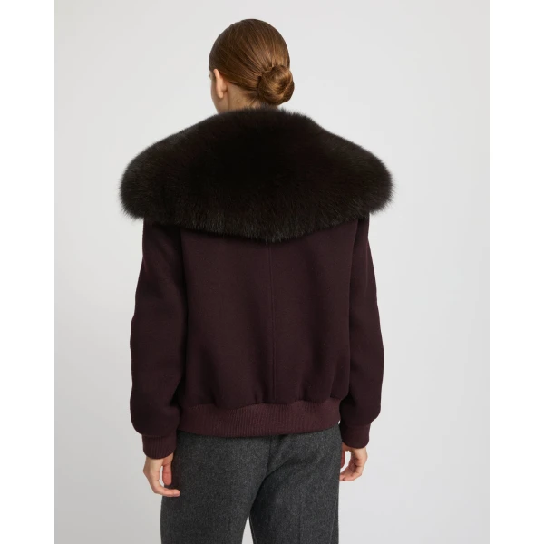 Yves Salomon Cropped Cashmere Wool Jacket with Fox Fur Collar in Bordeaux | Jackets | Coveti