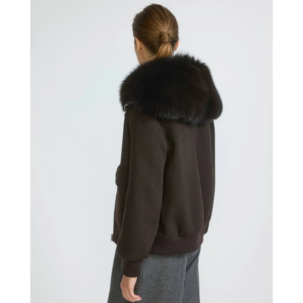 Yves Salomon Cropped Cashmere Wool Jacket with Fox Fur Collar in Brown | Jackets | Coveti
