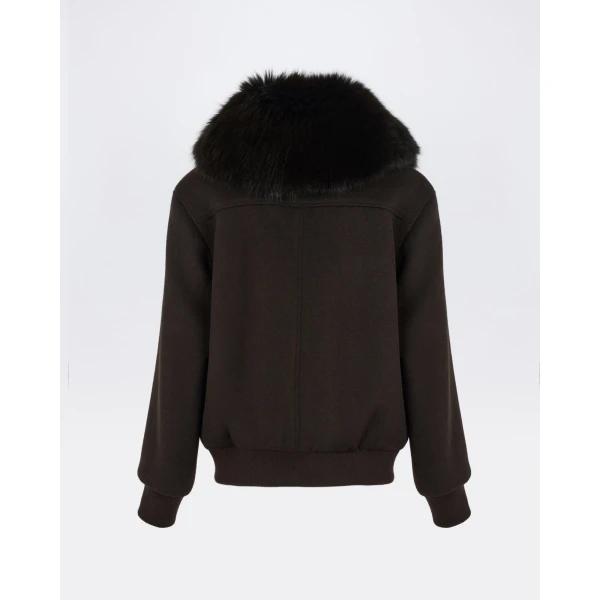 Yves Salomon Cropped Cashmere Wool Jacket with Fox Fur Collar in Brown | Jackets | Coveti