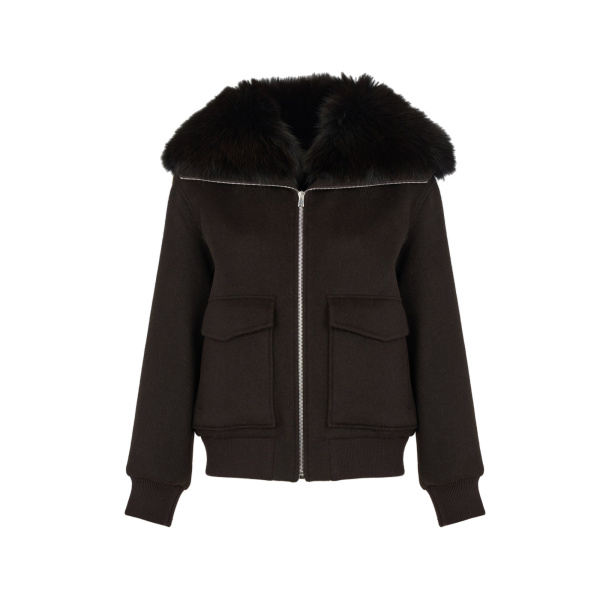 Yves Salomon Cropped Cashmere Wool Jacket with Fox Fur Collar in Brown | Women | Coveti