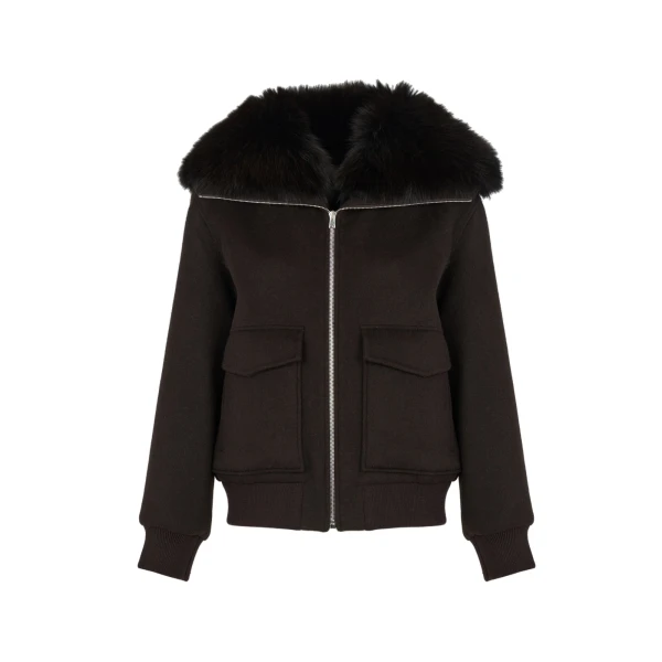 Yves Salomon Cropped Cashmere Wool Jacket with Fox Fur Collar in Brown | Women | Coveti