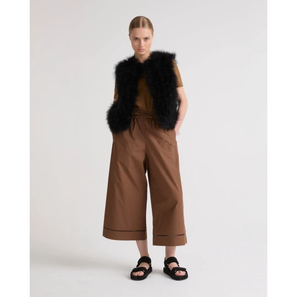 Yves Salomon Cropped Feather Gilet in Black | Vests | Coveti