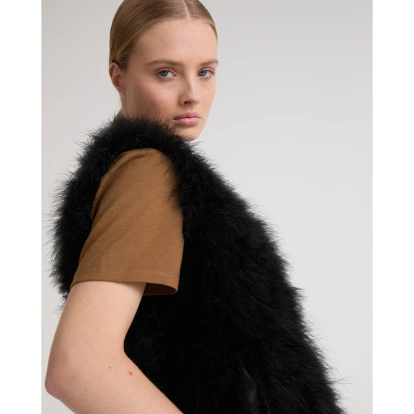 Yves Salomon Cropped Feather Gilet in Black | Vests | Coveti