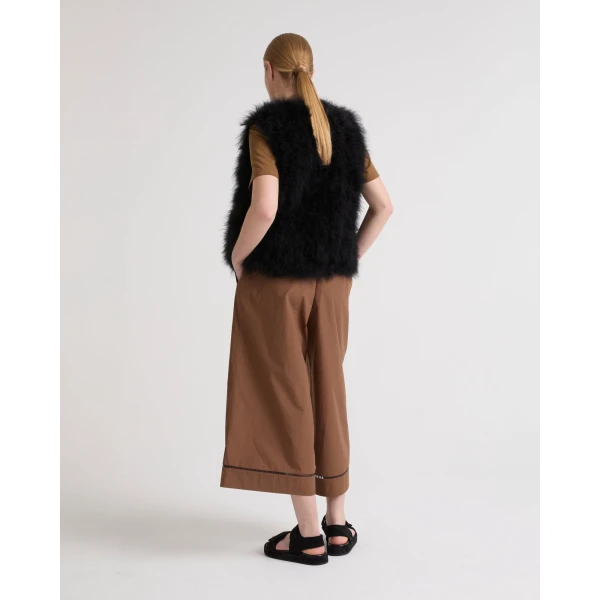 Yves Salomon Cropped Feather Gilet in Black | Vests | Coveti