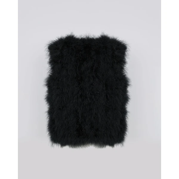 Yves Salomon Cropped Feather Gilet in Black | Vests | Coveti
