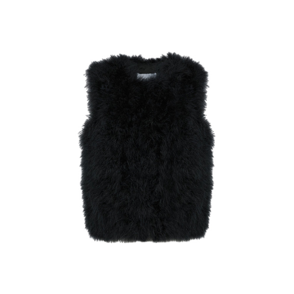 Yves Salomon Cropped Feather Gilet in Black | Women | Coveti