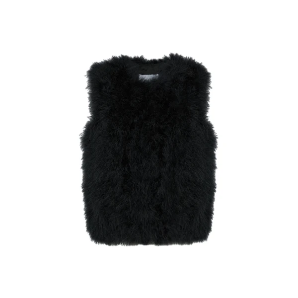 Yves Salomon Cropped Feather Gilet in Black | Women | Coveti
