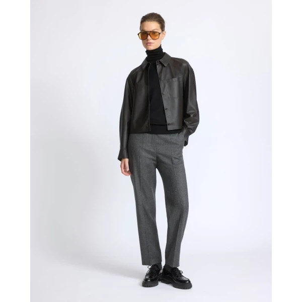 Yves Salomon Cropped Lambskin Leather Shirt in Brown | Shirts | Coveti