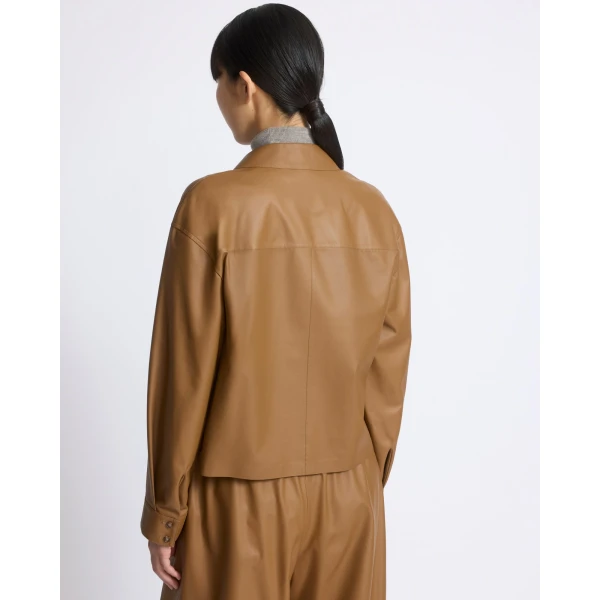 Yves Salomon Cropped Lambskin Leather Shirt in Brown | Shirts | Coveti
