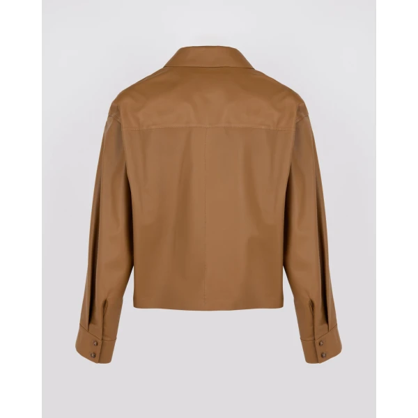 Yves Salomon Cropped Lambskin Leather Shirt in Brown | Shirts | Coveti