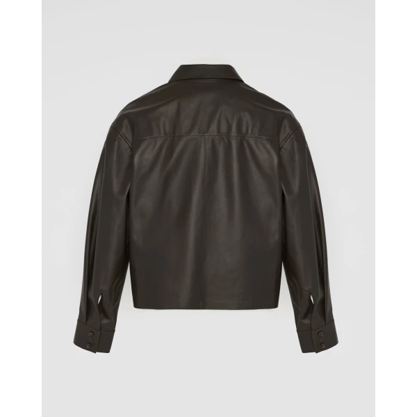 Yves Salomon Cropped Lambskin Leather Shirt in Brown | Shirts | Coveti