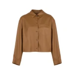 Yves Salomon Cropped Lambskin Leather Shirt in Brown | Shirts | Coveti