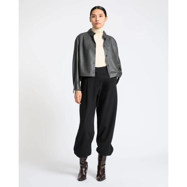 Yves Salomon Cropped Lambskin Leather Shirt in Grey | Shirts | Coveti