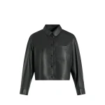 Yves Salomon Cropped Lambskin Leather Shirt in Grey | Shirts | Coveti
