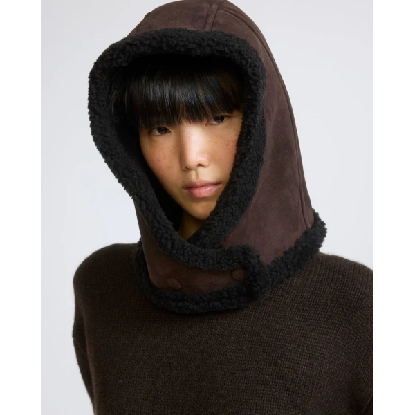 Yves Salomon Curly Merino Lambskin Hood in Brown | Hats | Coveti
