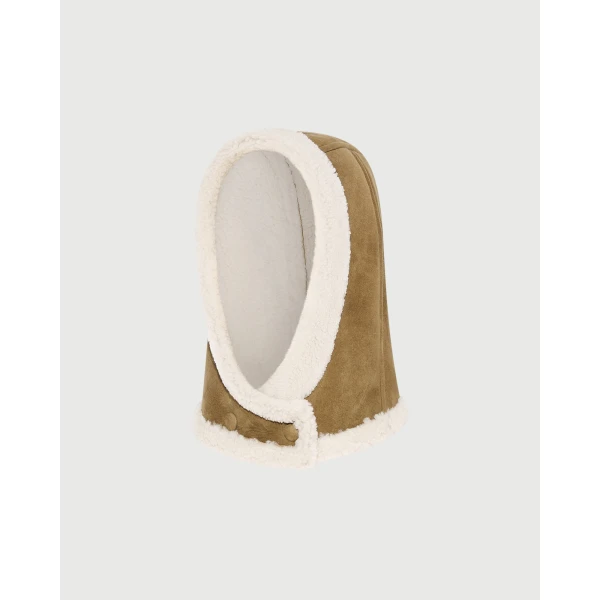 Yves Salomon Curly Merino Lambskin Hood in Camel | Hats | Coveti