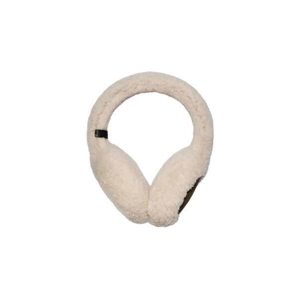 Curly Merino Lambskin Shearling Earmuffs in Camel