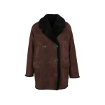 Yves Salomon Curly Merino Lambskin Shearling Pea Coat in Brown | Shearling Coat | Coveti