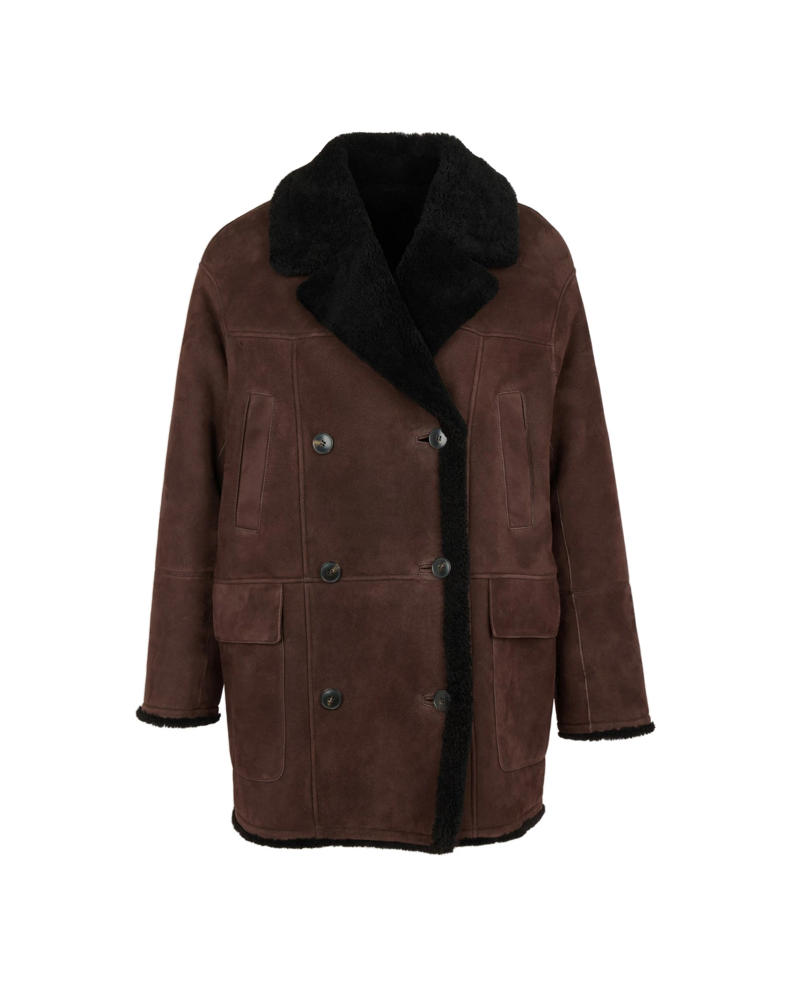 Yves Salomon Curly Merino Lambskin Shearling Pea Coat in Brown Yves Salomon Curly Merino Lambskin Shearling Pea Coat in Brown | Shearling Coat | Coveti