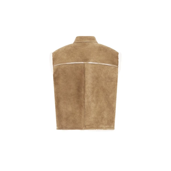 Curly Merino Lambskin Sleeveless Gilet in Camel