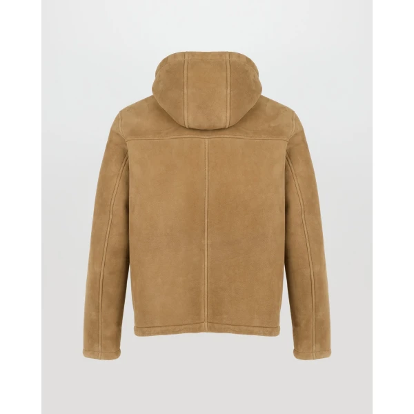 Yves Salomon Curly Merino Shearling Suede Hoodie in Beige and White | Men's Jackets | Coveti